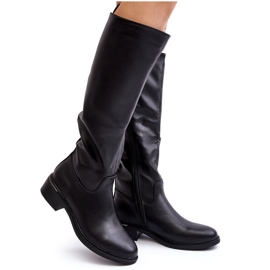 Diamantique Botas lisadas femininas em frente ao joelho do joelho preto