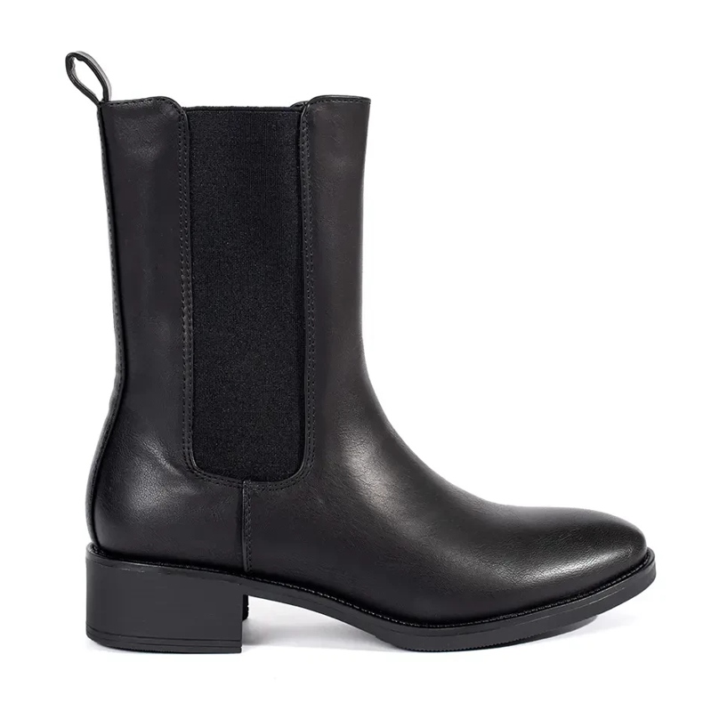 Botas Chelsea pretas femininas com salto baixo preto