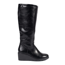 Botas de cunha femininas negras preto