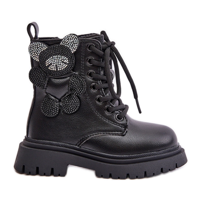 Botins isolados de menina com ursinho de pelúcia e zíper, Preto Relobia