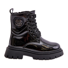 Botas femininas de couro envernizado com forro de pele e zíper, Evaliraea preta preto