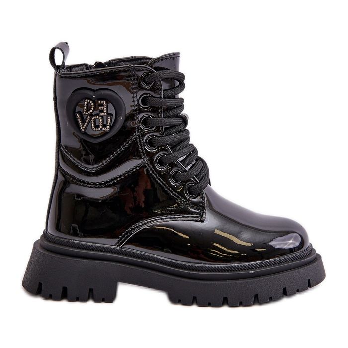 Botas femininas de couro envernizado com forro de pele e zíper, Evaliraea preta preto