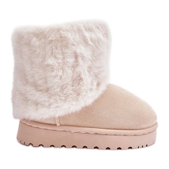 Botas infantis de neve com pele, bege claro Crisie