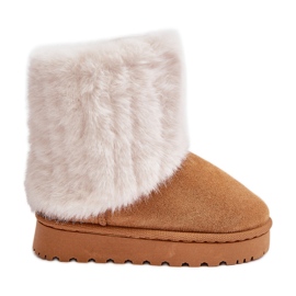 Botas de neve infantis Crisie com pele de camelo marrom