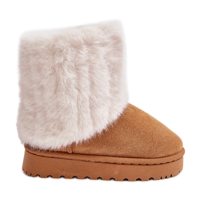 Botas de neve infantis Crisie com pele de camelo castanho