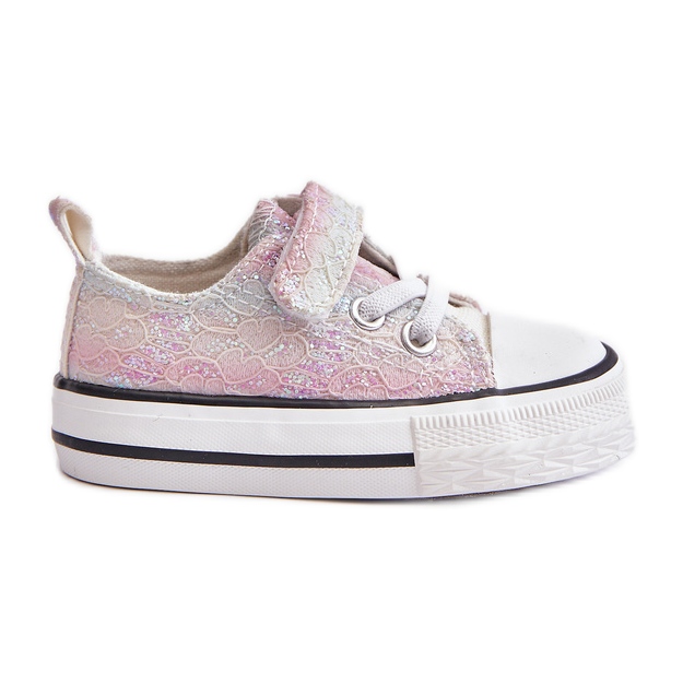 Tênis infantil de velcro com lantejoulas Caloma rosa/multicoloridas