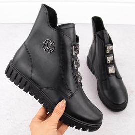 Botins femininos de couro preto na plataforma com decorações, Filippo DBT6360