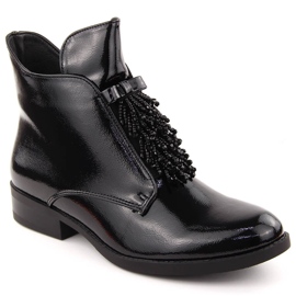 Botins femininos de couro envernizado com miçangas, pretos S.Barski Botins femininos de couro envernizado com miçangas, pretos S.Barski