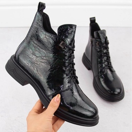 Botins femininos de couro envernizado verde D&amp;A S.Barski Premium Collection LZ42-042