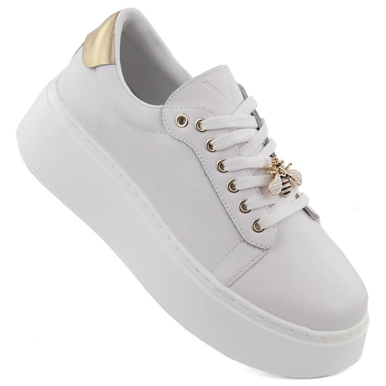 Calçado esportivo de couro com plataforma, branco Vinceza 89101