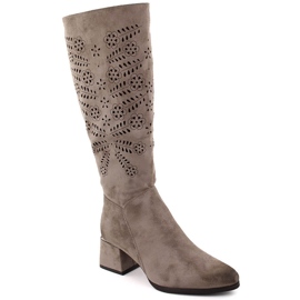 Botas femininas de camurça com aberturas isoladas cáqui Potocki 12506 bege Botas femininas de camurça com aberturas isoladas cáqui Potocki 12506 bege