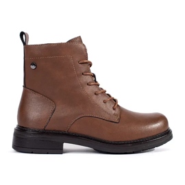 Botins femininos de couro marrom com cadarço, Sergio Leone