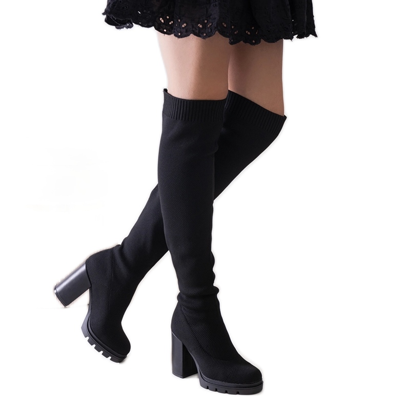 Botas longas pretas de salto alto Lija preto