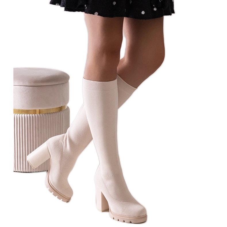 Botas bege Saria de salto alto