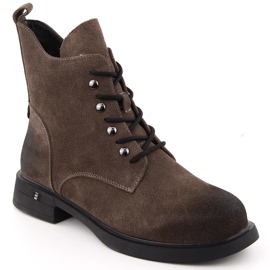 Botas femininas cáqui de couro D&amp;A S.Barski Premium Collection CR42-158 marrom