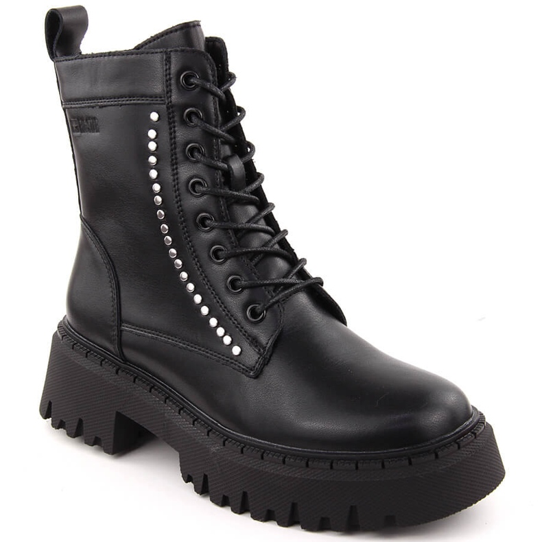 Botins femininos de couro com isolamento e rebites, pretos Big Star OO274A255 Botins femininos de couro com isolamento e rebites, pretos Big Star OO274A255