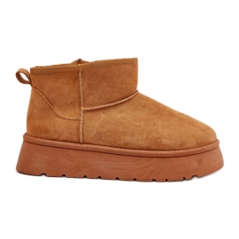 Botas femininas de neve com plataforma baixa isoladas com pele de camelo Saldren marrom