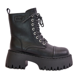 Botas de trabalho isoladas femininas feitas de couro natural Goe OO2N4123 preto