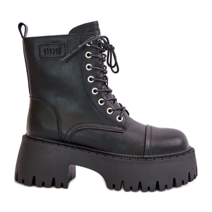 Botas de trabalho isoladas femininas feitas de couro natural Goe OO2N4123 preto