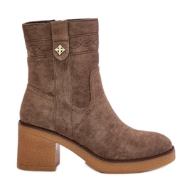 Botins femininos isolados com salto alto, marrom Vailia