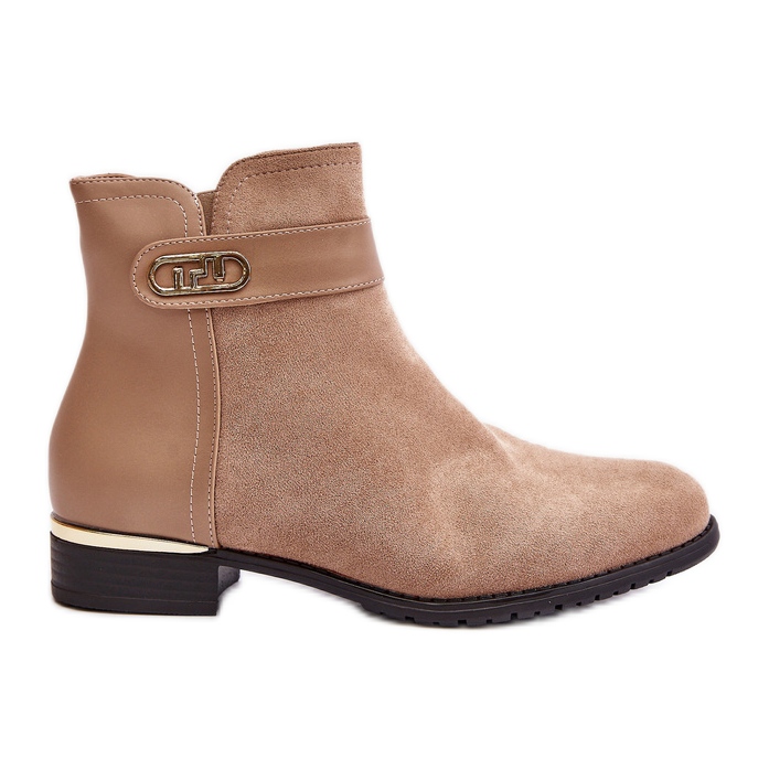 Botas femininas com isolamento bege e salto plano com detalhe dourado Ravasira Botas femininas com isolamento bege e salto plano com detalhe dourado Ravasira