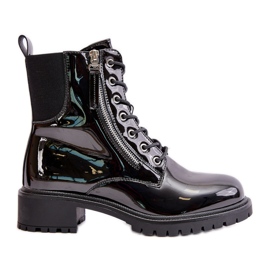 Botas de trabalho envernizadas com zíper, Ravanthia preta isolada preto