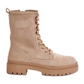 Botas femininas de trabalho com zíper em camurça ecológica, bege Savalann