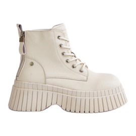 Botins Trapper de couro isolados com sola maciça GOE OO2N4127 Bege claro