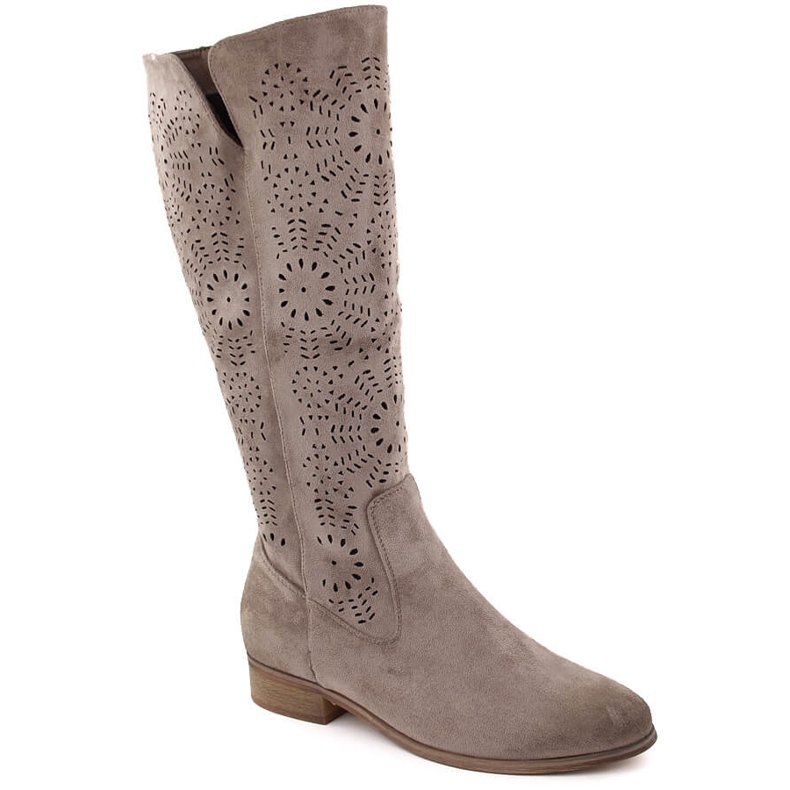 Botas femininas de camurça com aberturas isoladas cáqui Potocki 12522 bege