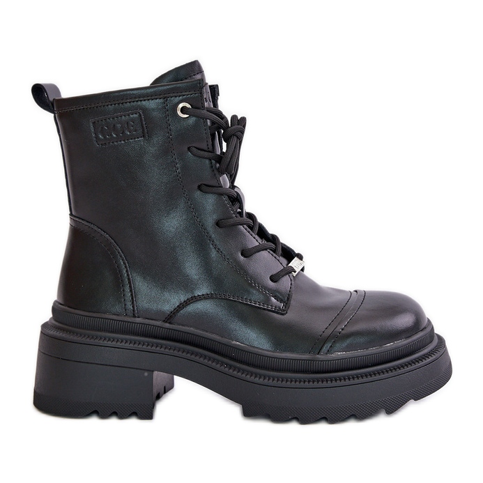 Botas femininas com isolamento de trabalho feitas de couro natural Goe OO2N4115-W2 pretas preto