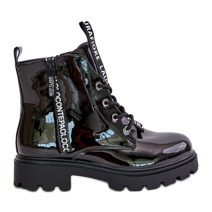 Botas femininas envernizadas, isoladas, com inscrições, pretas, Zinfrey preto