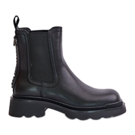 S.Barski Botas Chelsea de couro com corrente decorativa, quentes D&amp;A JC42-86 Preto