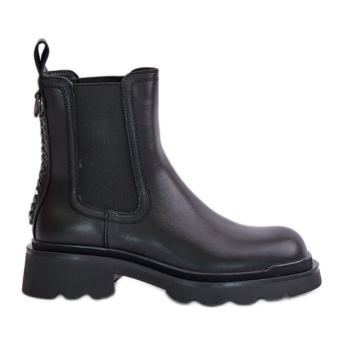 S.Barski Botas Chelsea de couro com corrente decorativa, quentes D&amp;A JC42-86 Preto