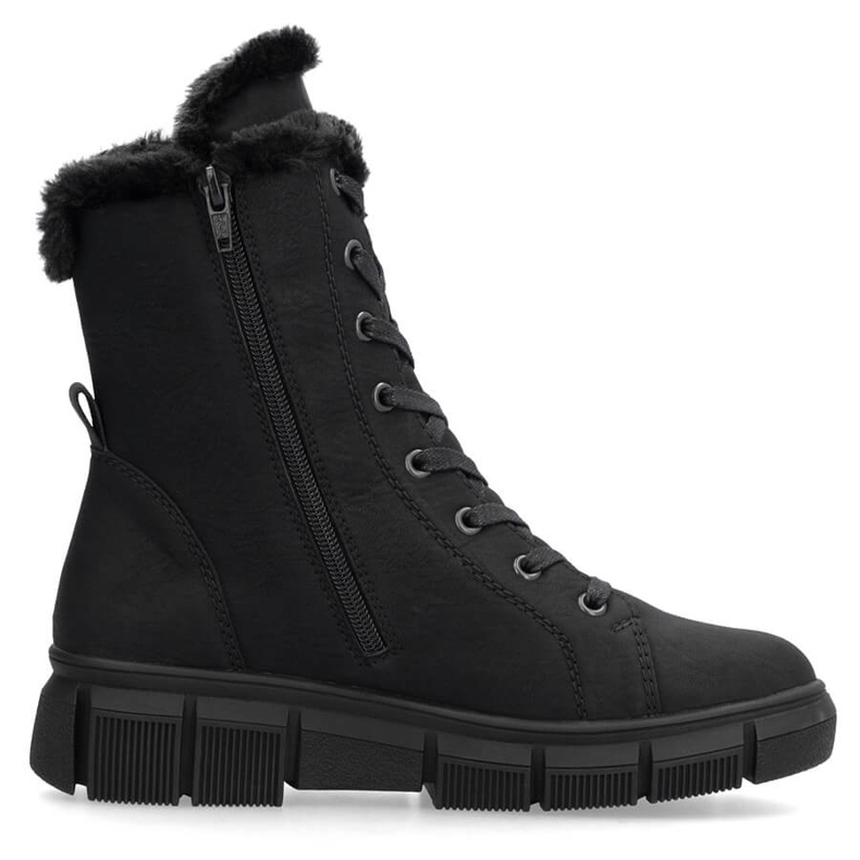 Botas femininas de inverno com pele, pretas Rieker X3402-00 preto