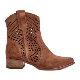 Botas perfuradas em camurça de salto plano Lewski 3305/2 Marrom
