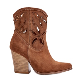 Lewski Shoes Botas de cowboy em camurça com padrão vazado Lewski 3612 marrom bege