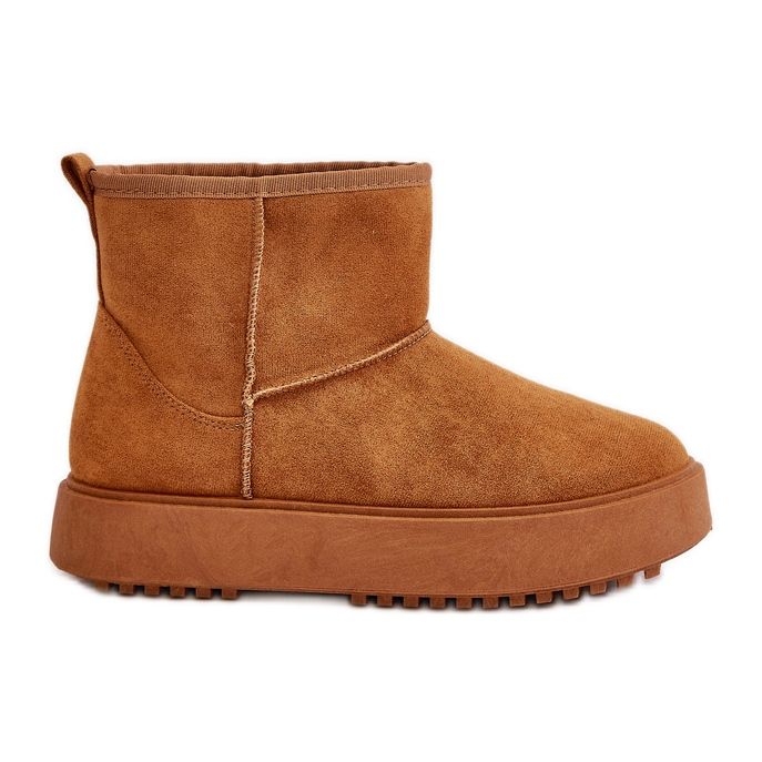 Botas femininas de neve com plataforma em Camel Atteria Eco Suede castanho