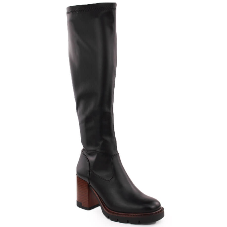 Botas femininas de salto alto e plataforma, elásticas, isoladas, pretas Potocki 12246 preto
