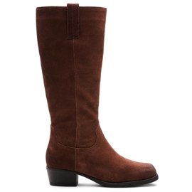 Botas de cowboy femininas de couro marrom por Sergio Leone KZ268