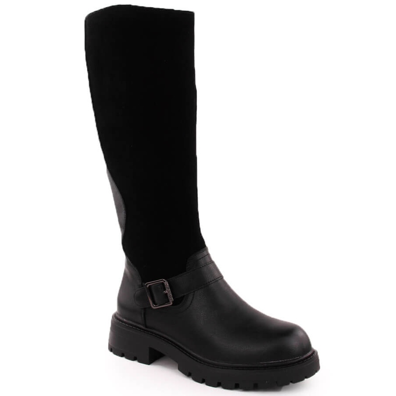 Botas femininas de couro preto Sergio Leone KZ708 preto