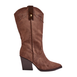 Botas de cowboy isoladas com salto alto, Eco Camurça Marrom, Hanivin castanho