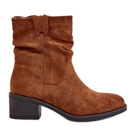 Botas femininas com isolamento Camel Zinanya e salto baixo franzido marrom