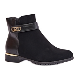 Botas femininas de salto plano com isolamento e detalhe dourado, Ravasira preta preto