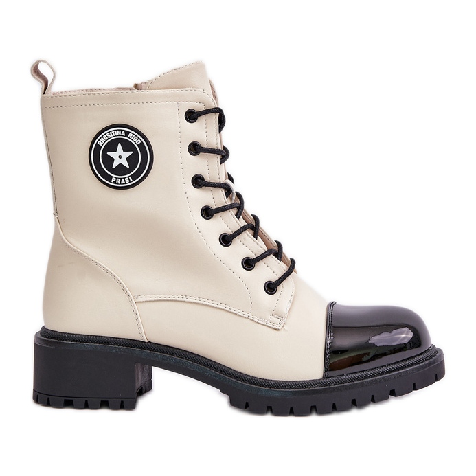 Botas de trabalho com zíper isoladas bege e preta Soratta