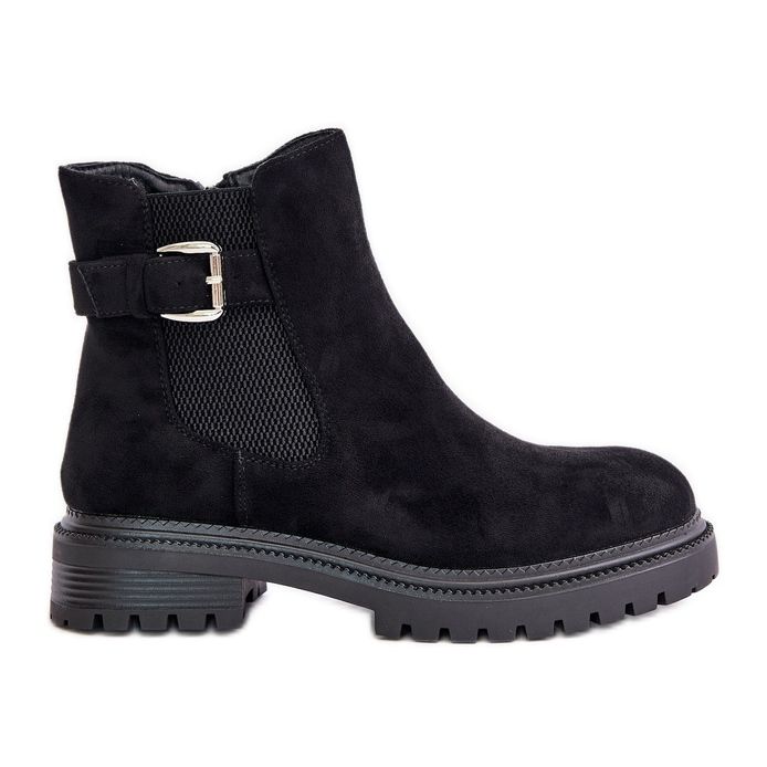 Botas Chelsea isoladas com zíper e fivela, Preto Kikiella