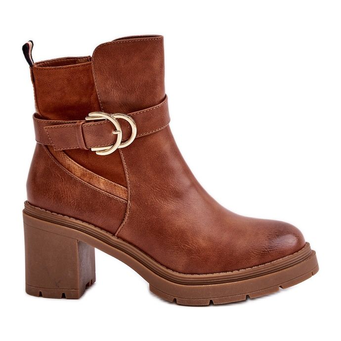 Botas femininas de salto alto com zíper camelo isolado Inabelle castanho