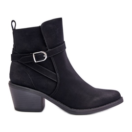 Botas de cowboy pretas Glamer de salto alto com bico fino, isoladas e com zíper preto