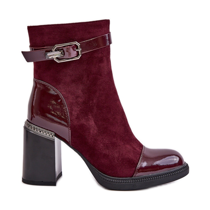 S.Barski Botas femininas isoladas de salto alto com fivela decorativa D&amp;A MR880-085 Borgonha vermelho