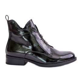 Botas de couro envernizado com salto plano isolado com zíper S.Barski HY42-717 pretas preto