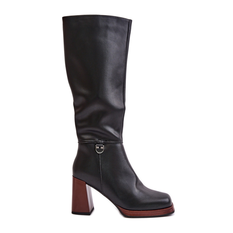 S.Barski Botas quentes elegantes de couro com salto alto D&A JC42-39 pretas preto S.Barski Botas quentes elegantes de couro com salto alto D&A JC42-39 pretas preto